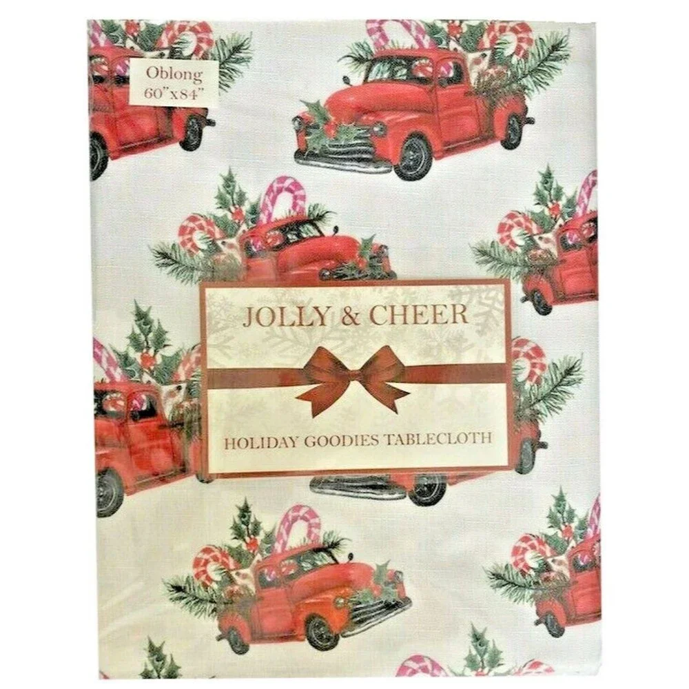 Christmas Fabric Tablecloth Vintage Red Farm Truck Country 60x84